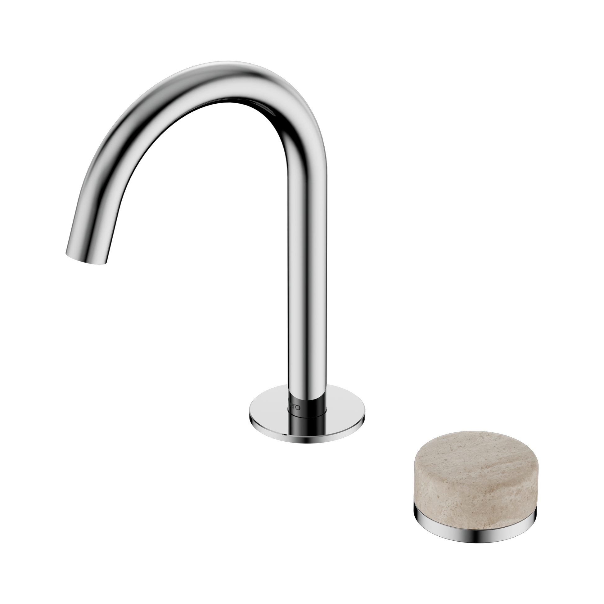 Nero Serenity Progressive Basin Mixer Arc Spout With Rome Travertine Handle, Chrome