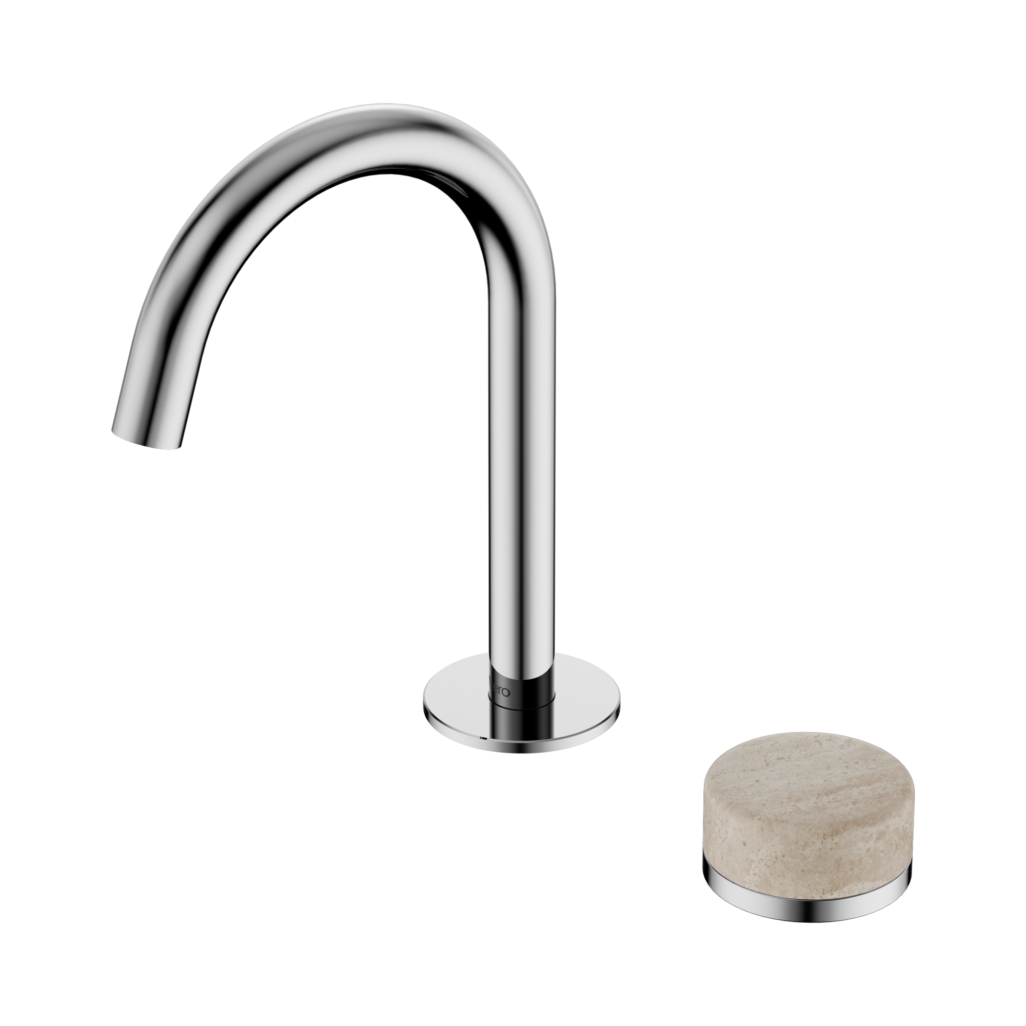 Nero Serenity Progressive Basin Mixer Arc Spout With Rome Travertine Handle, Chrome