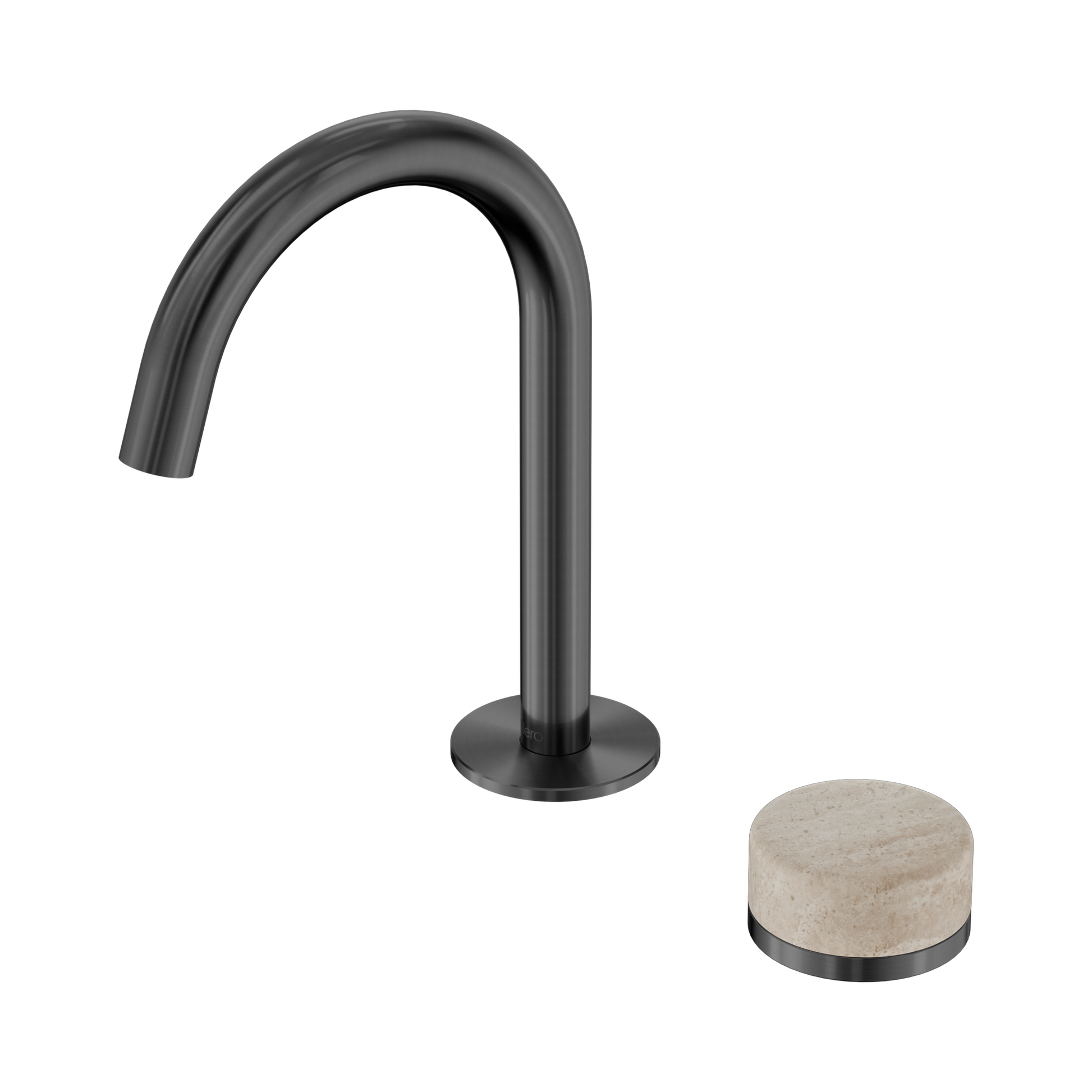 Nero Serenity Progressive Basin Mixer Arc Spout With Rome Travertine Handle, Gun Metal