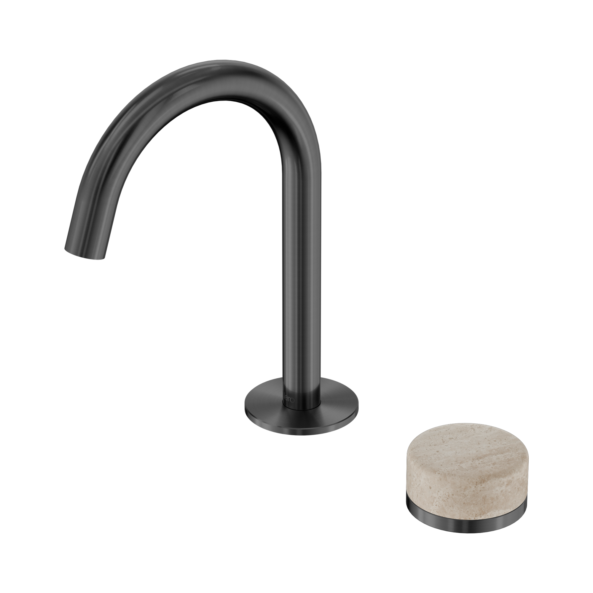 Nero Serenity Progressive Basin Mixer Arc Spout With Rome Travertine Handle, Gun Metal