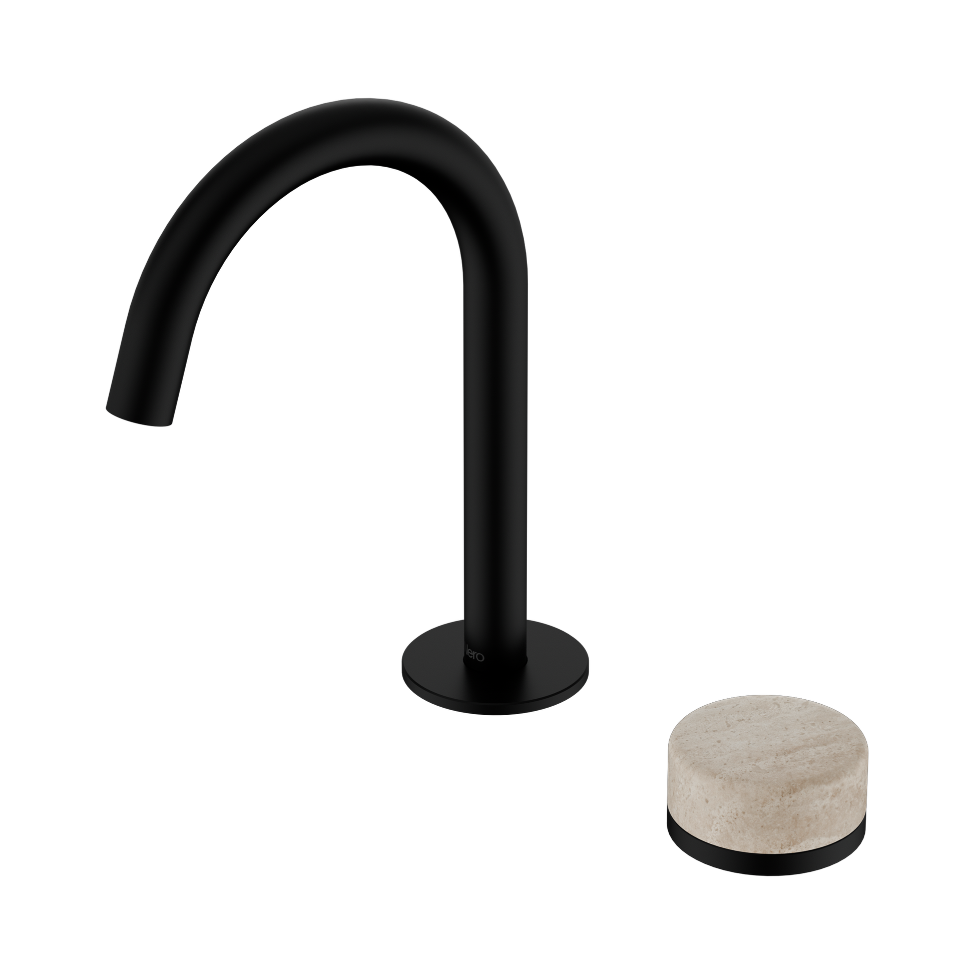 Nero Serenity Progressive Basin Mixer Arc Spout With Rome Travertine Handle, Matte Black