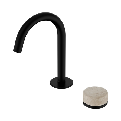 Nero Serenity Progressive Basin Mixer Arc Spout With Rome Travertine Handle, Matte Black