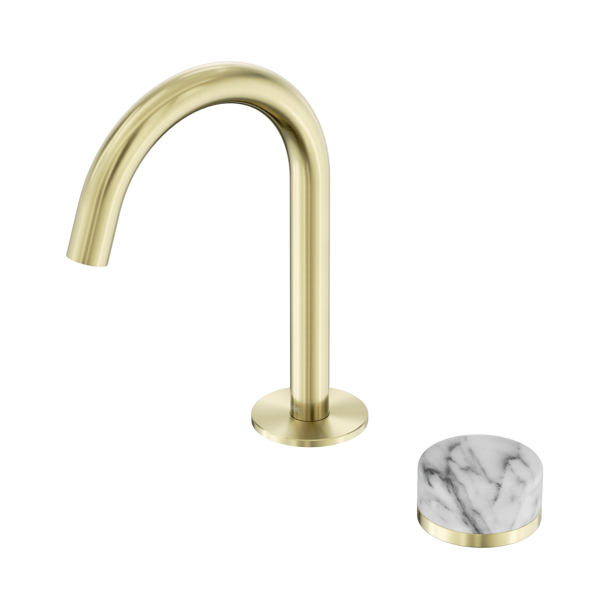 Nero Serenity Progressive Basin Mixer Arc Spout With Arabescato Corchia Handle, Brushed Gold