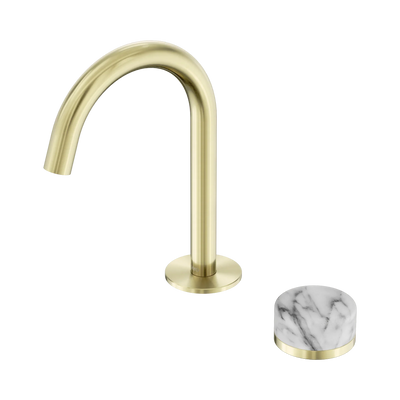 Nero Serenity Progressive Basin Mixer Arc Spout With Arabescato Corchia Handle, Brushed Gold