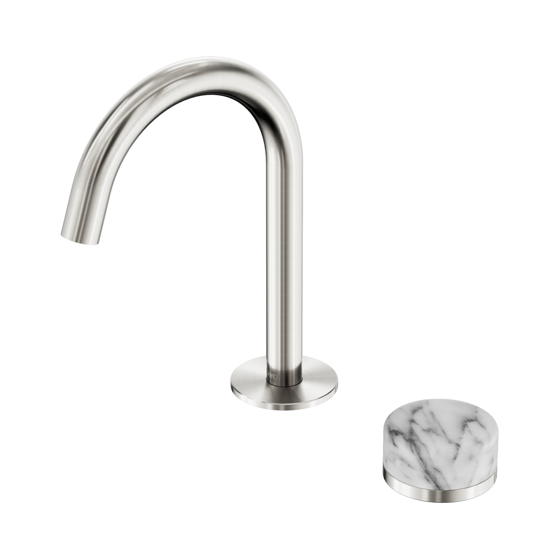 Nero Serenity Progressive Basin Mixer Arc Spout With Arabescato Corchia Handle, Brushed Nickel