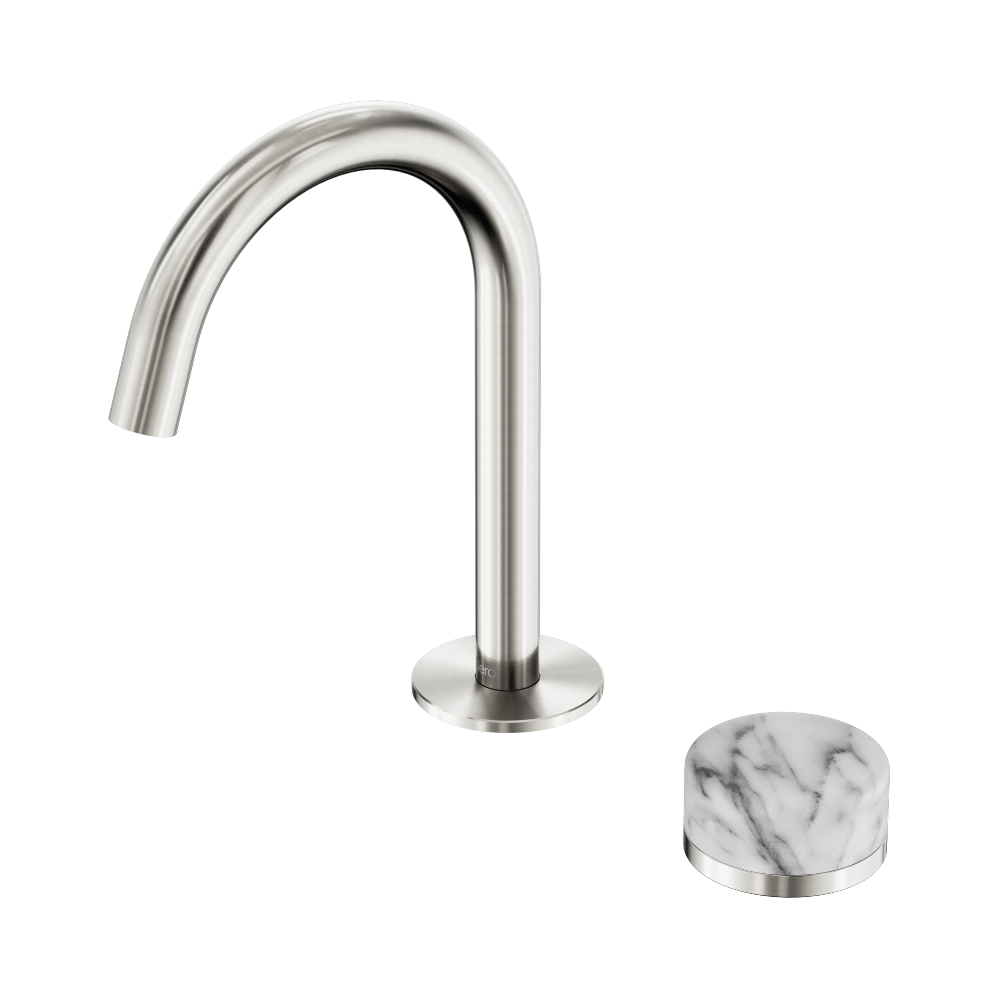 Nero Serenity Progressive Basin Mixer Arc Spout With Arabescato Corchia Handle, Brushed Nickel