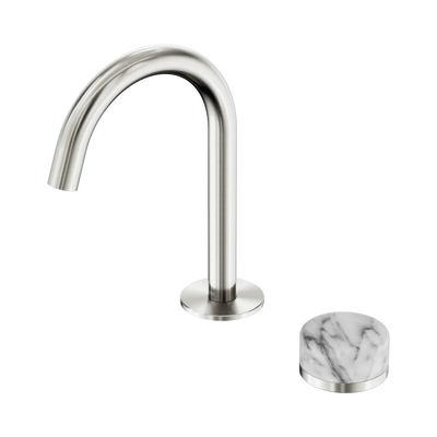 Nero Serenity Progressive Basin Mixer Arc Spout With Arabescato Corchia Handle, Brushed Nickel