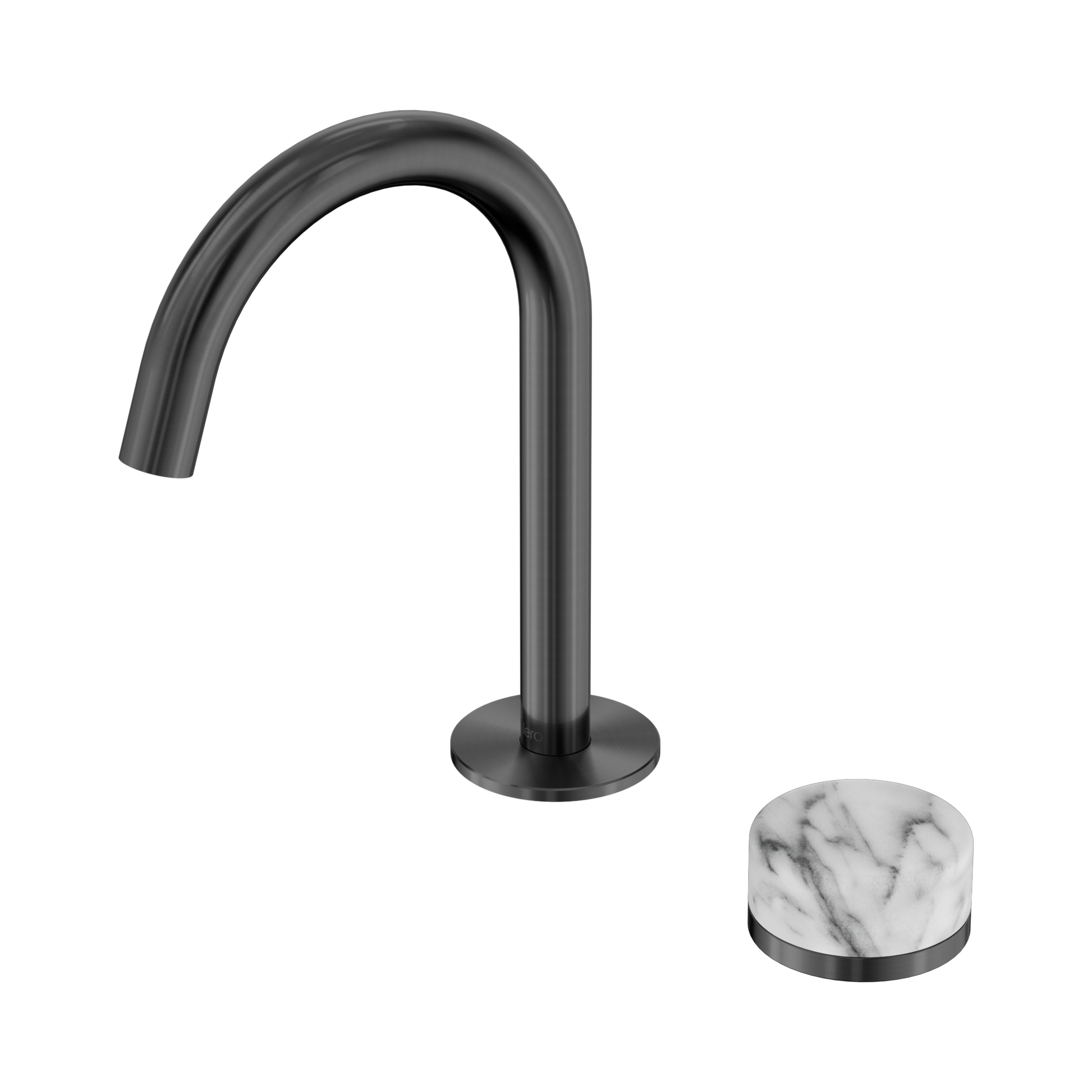 Nero Serenity Progressive Basin Mixer Arc Spout With Arabescato Corchia Handle, Gun Metal