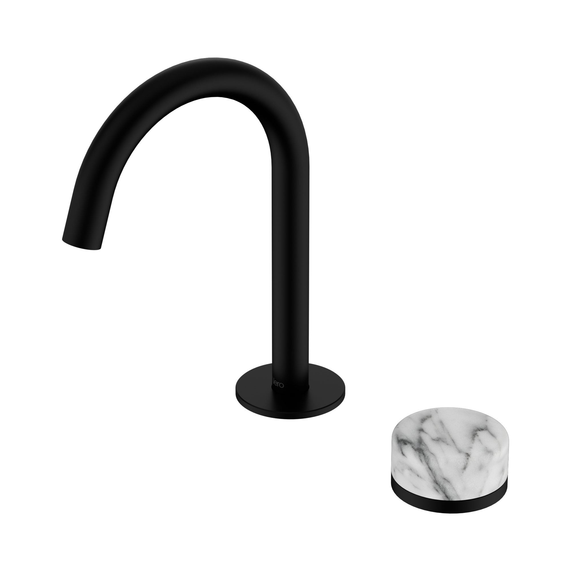 Nero Serenity Progressive Basin Mixer Arc Spout With Arabescato Corchia Handle, Matte Black