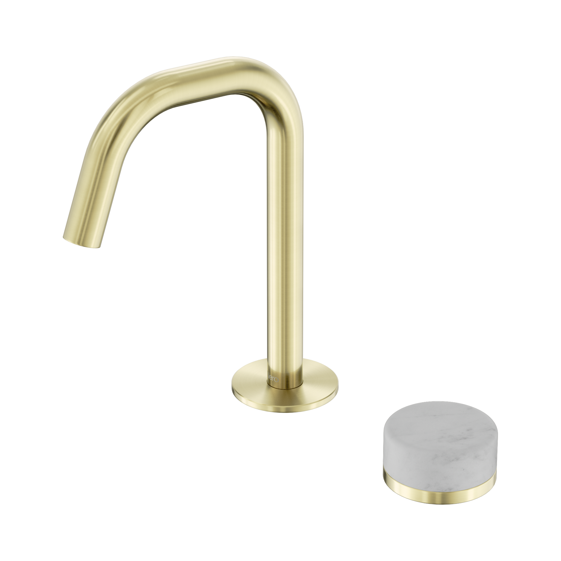 Nero Serenity Progressive Basin Mixer Edge Spout With Carrara Handle, Brushed Gold