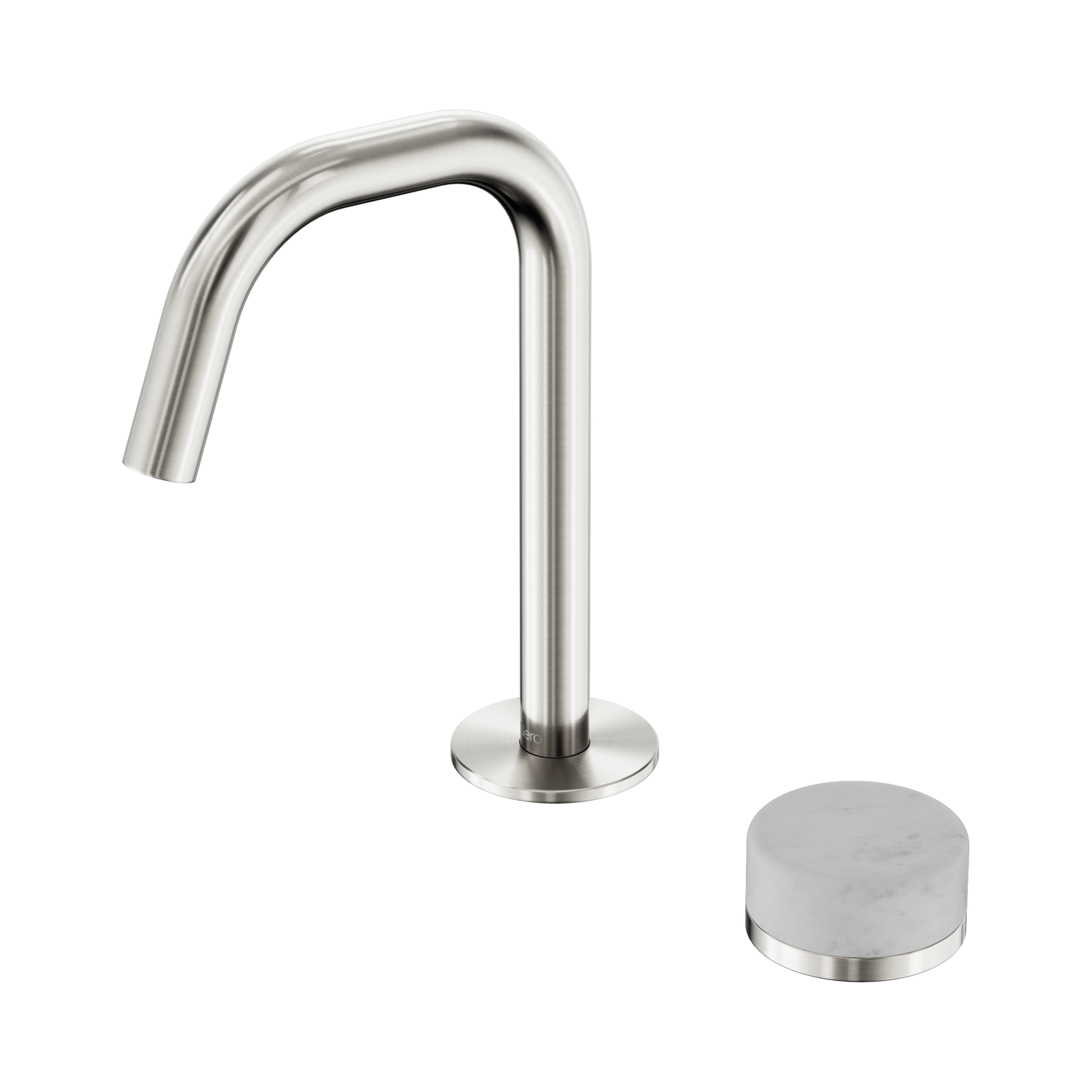 Nero Serenity Progressive Basin Mixer Edge Spout With Carrara Handle, Brushed Nickel