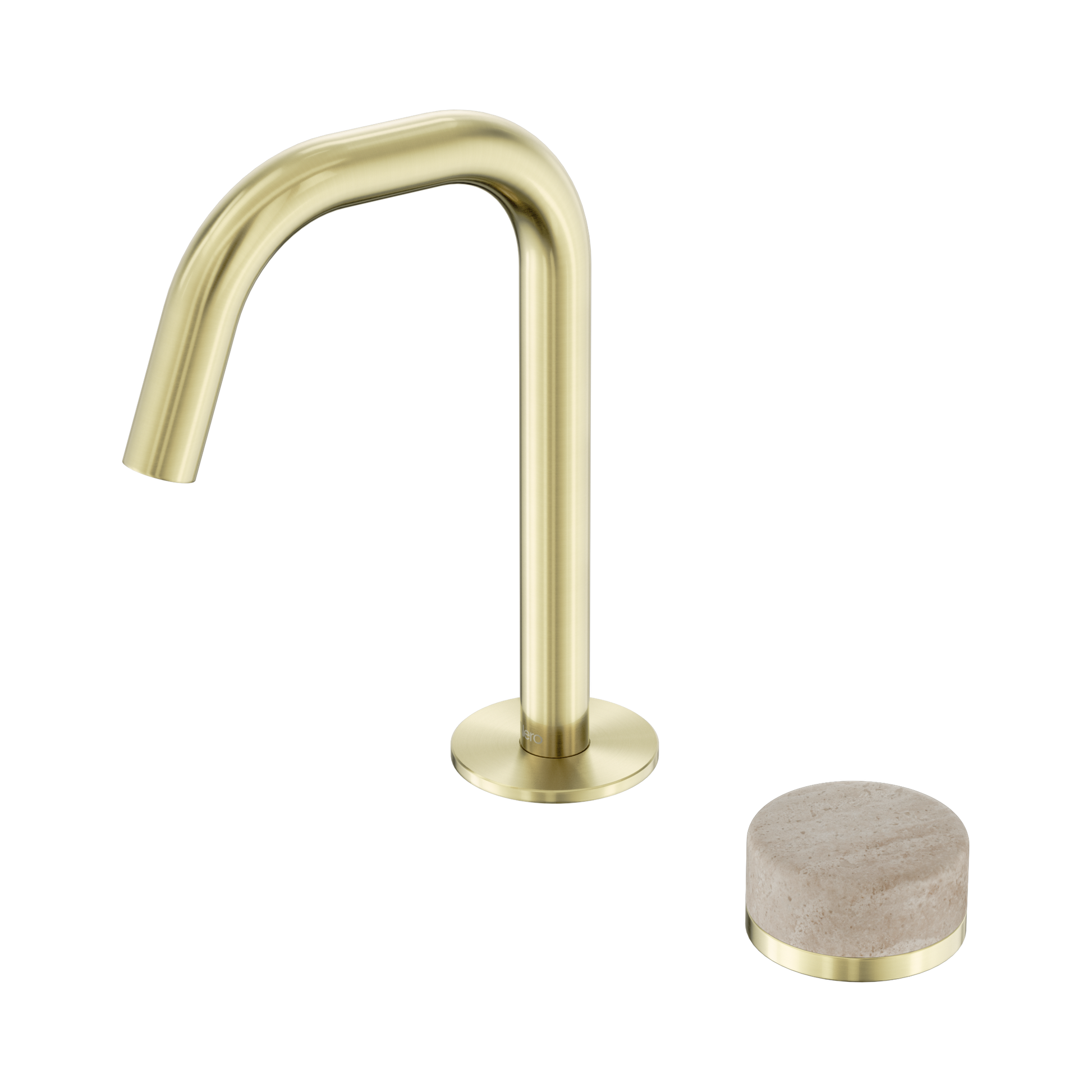 Nero Serenity Progressive Basin Mixer Edge Spout With Rome Travertine Handle, Brushed Gold