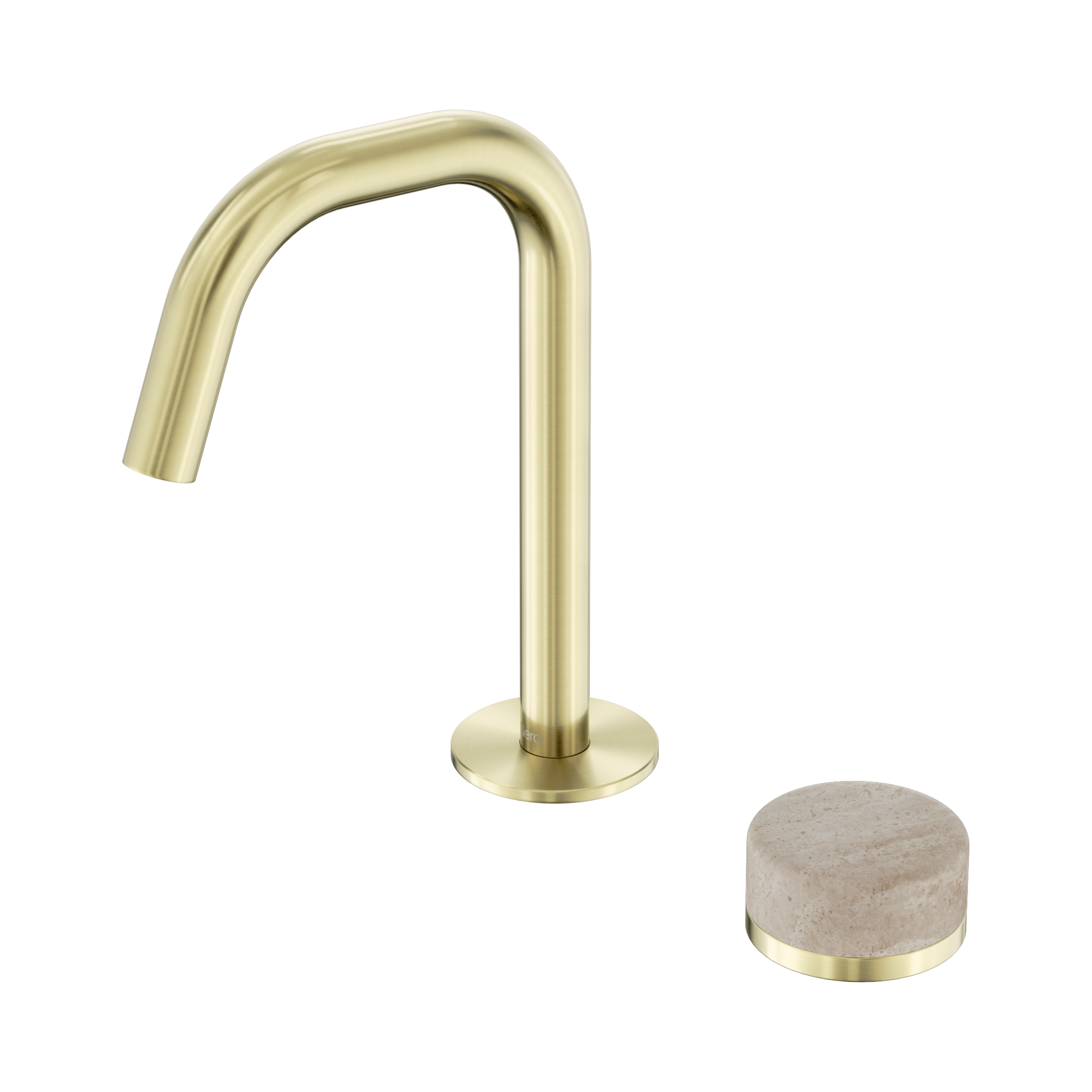 Nero Serenity Progressive Basin Mixer Edge Spout With Rome Travertine Handle, Brushed Gold