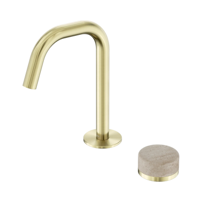 Nero Serenity Progressive Basin Mixer Edge Spout With Rome Travertine Handle, Brushed Gold