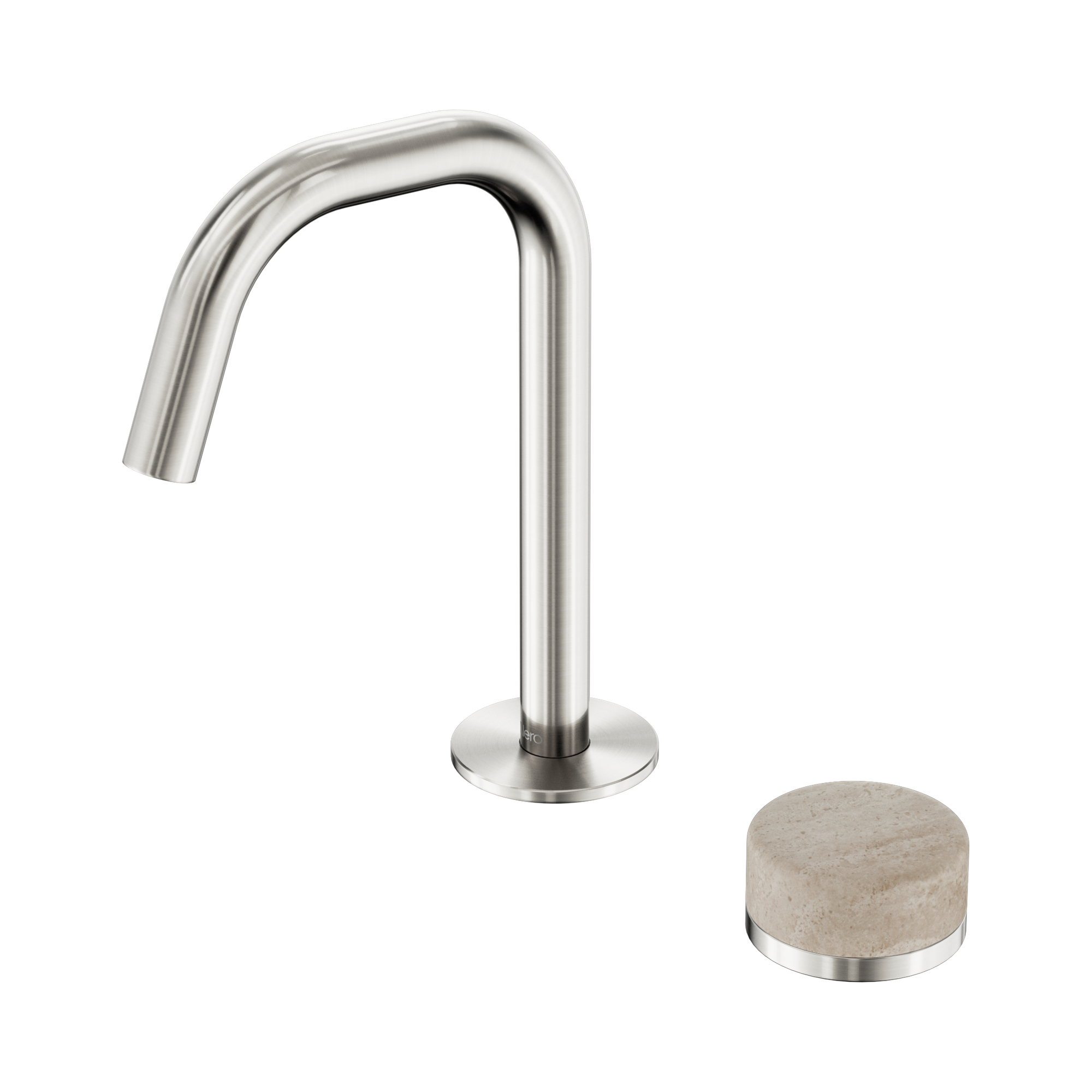 Nero Serenity Progressive Basin Mixer Edge Spout With Rome Travertine Handle, Brushed Nickel