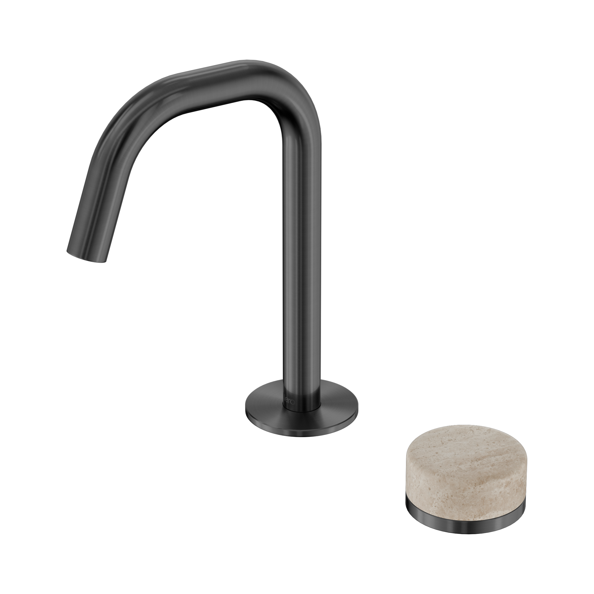 Nero Serenity Progressive Basin Mixer Edge Spout With Rome Travertine Handle, Gun Metal