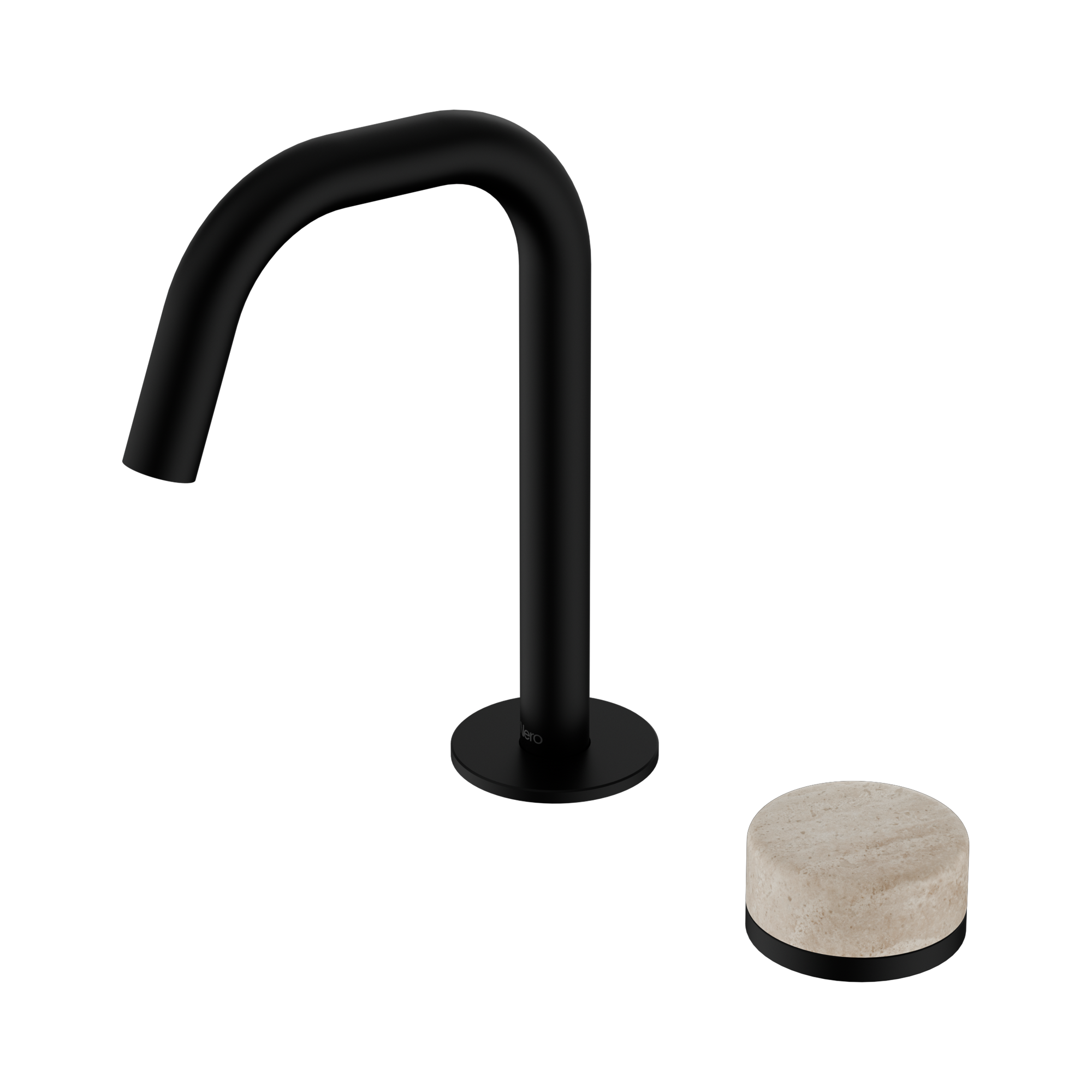 Nero Serenity Progressive Basin Mixer Edge Spout With Rome Travertine Handle, Matte Black