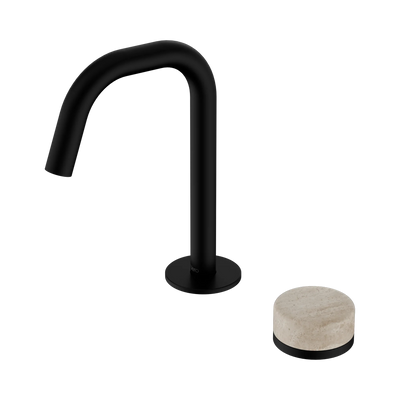 Nero Serenity Progressive Basin Mixer Edge Spout With Rome Travertine Handle, Matte Black