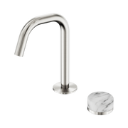 Nero Serenity Progressive Basin Mixer Edge Spout With Arabescato Corchia Handle, Brushed Nickel