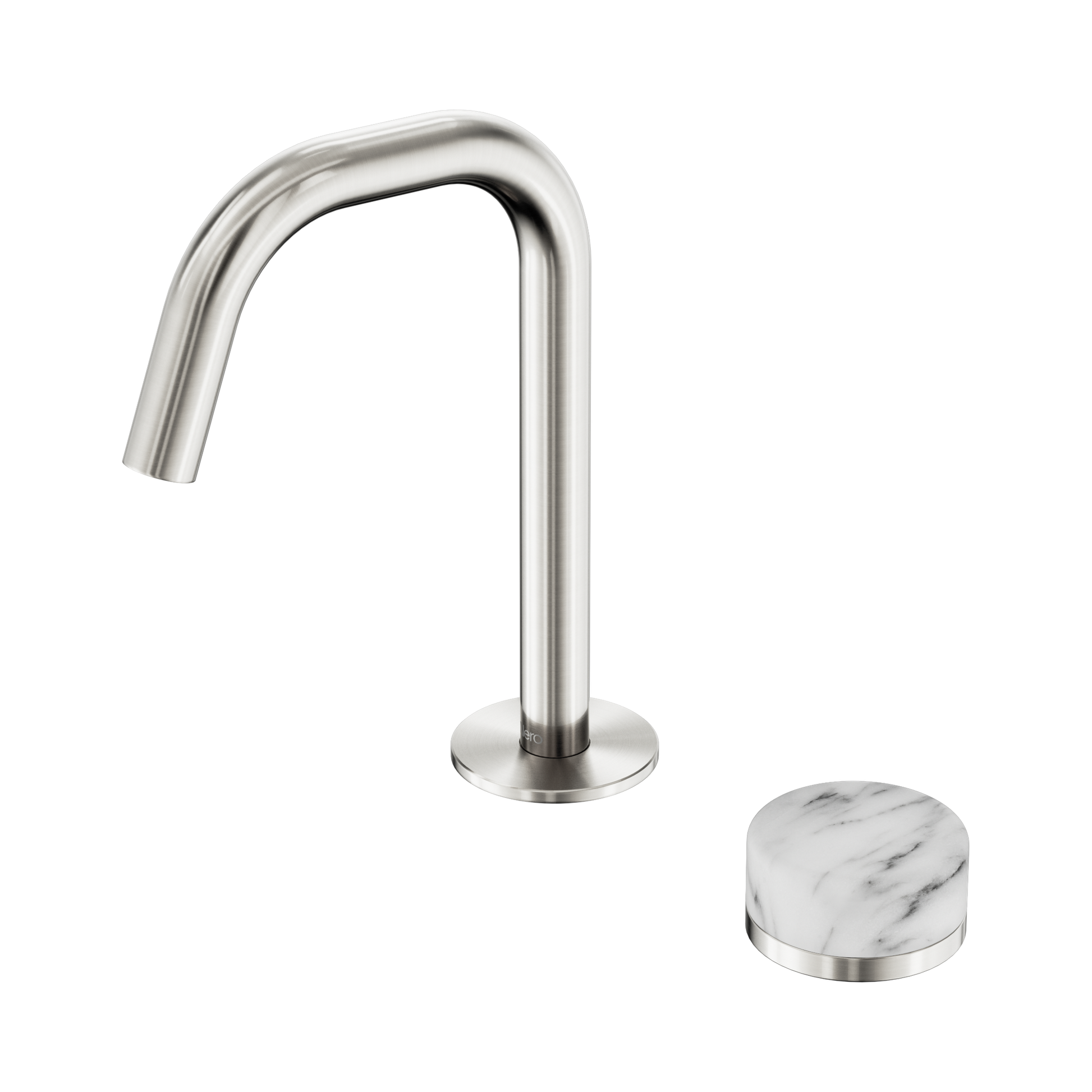 Nero Serenity Progressive Basin Mixer Edge Spout With Arabescato Corchia Handle, Brushed Nickel