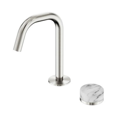 Nero Serenity Progressive Basin Mixer Edge Spout With Arabescato Corchia Handle, Brushed Nickel