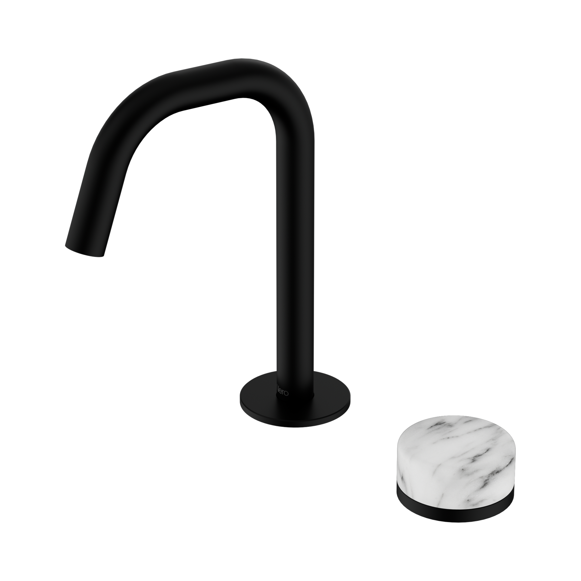 Nero Serenity Progressive Basin Mixer Edge Spout With Arabescato Corchia Handle, Matte Black
