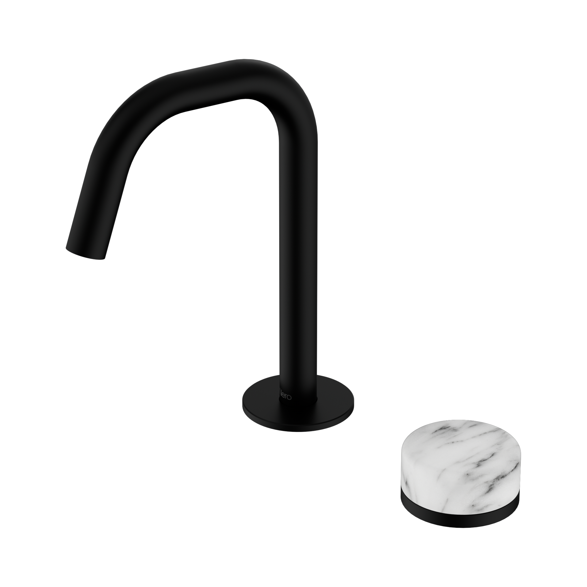 Nero Serenity Progressive Basin Mixer Edge Spout With Arabescato Corchia Handle, Matte Black