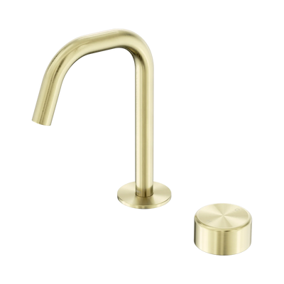 Nero Serenity Progressive Basin Mixer Edge Spout With Metal Handle, Brushed Gold