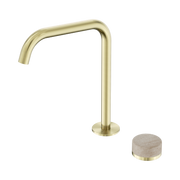 Nero Serenity Progressive Bath/Kitchen Mixer Edge Spout With Rome Travertine Handle, Brushed Gold