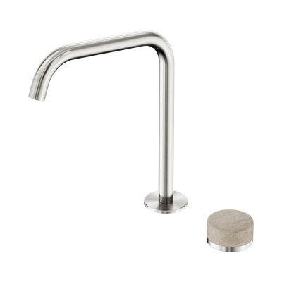 Nero Serenity Progressive Bath/Kitchen Mixer Edge Spout With Rome Travertine Handle, Brushed Nickel