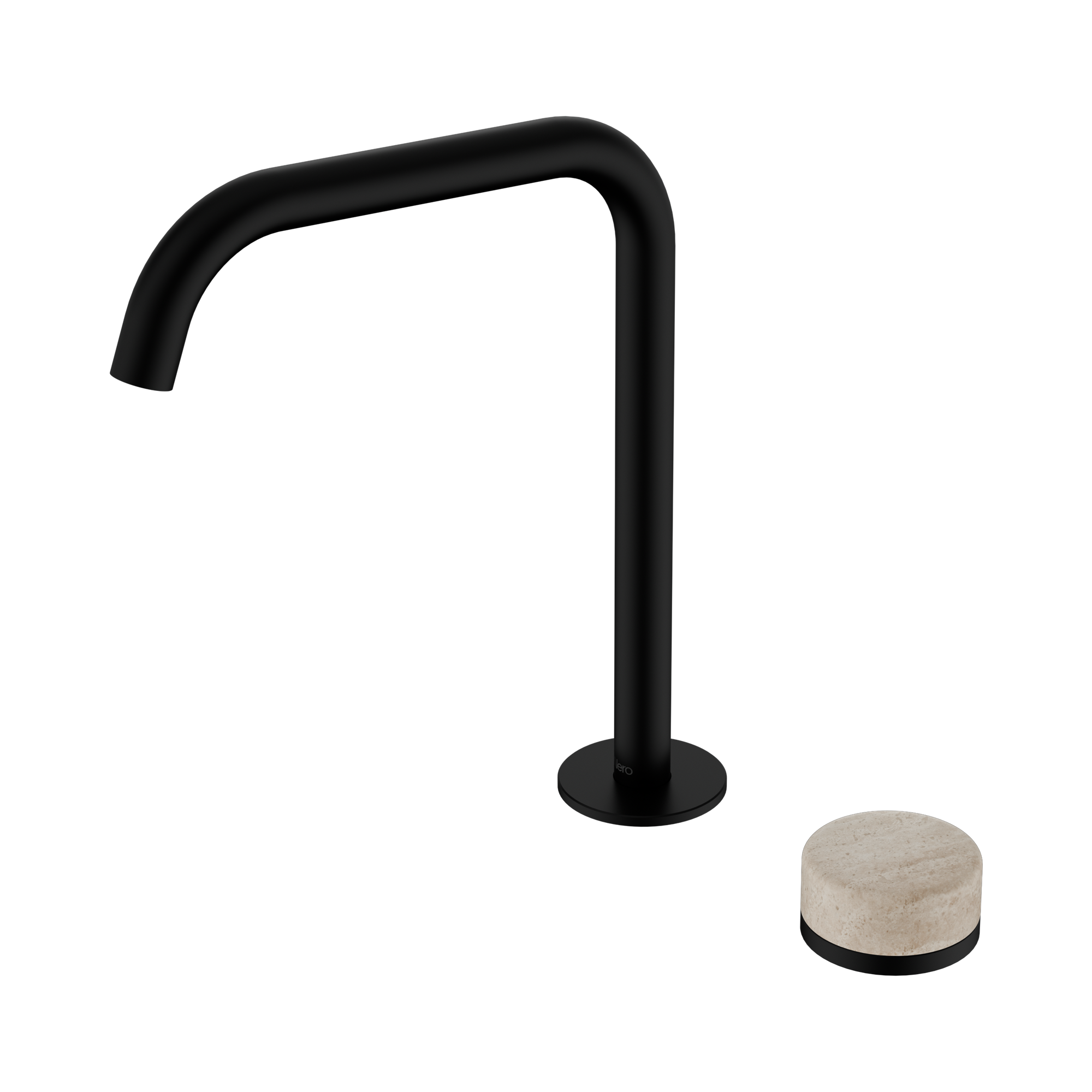 Nero Serenity Progressive Bath/Kitchen Mixer Edge Spout With Rome Travertine Handle, Matte Black