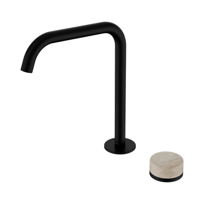 Nero Serenity Progressive Bath/Kitchen Mixer Edge Spout With Rome Travertine Handle, Matte Black