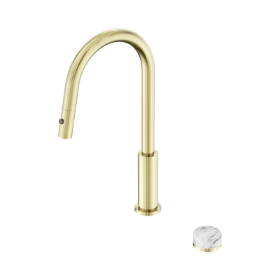 Nero Serenity Progressive Pull Out Kitchen Set With Arabescato Corchia Handle, Brushed Gold