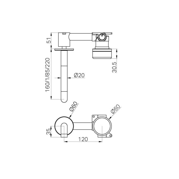 Nero Serenity Progressive Wall Basin Mixer Spout With Arabescato Corchia Handle