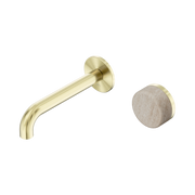 Nero Serenity Progressive Wall Basin Mixer 160mm Spout With Rome Travertine Handle, Brushed Gold