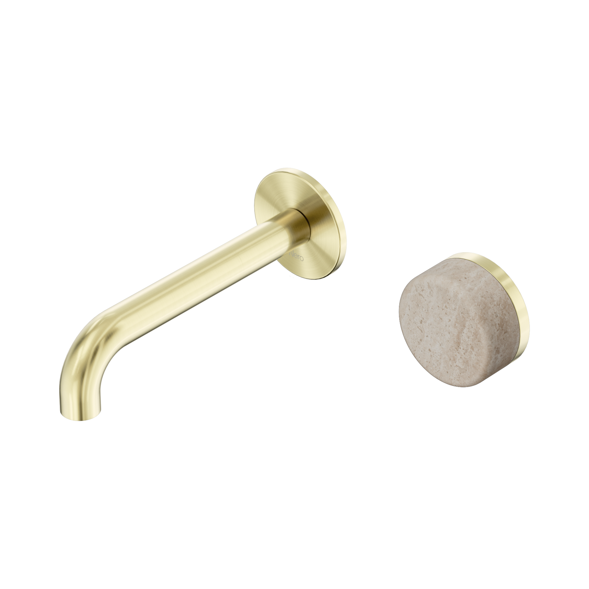 Nero Serenity Progressive Wall Basin Mixer 160mm Spout With Rome Travertine Handle, Brushed Gold