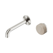 Nero Serenity Progressive Wall Basin Mixer 160mm Spout With Rome Travertine Handle, Brushed Nickel