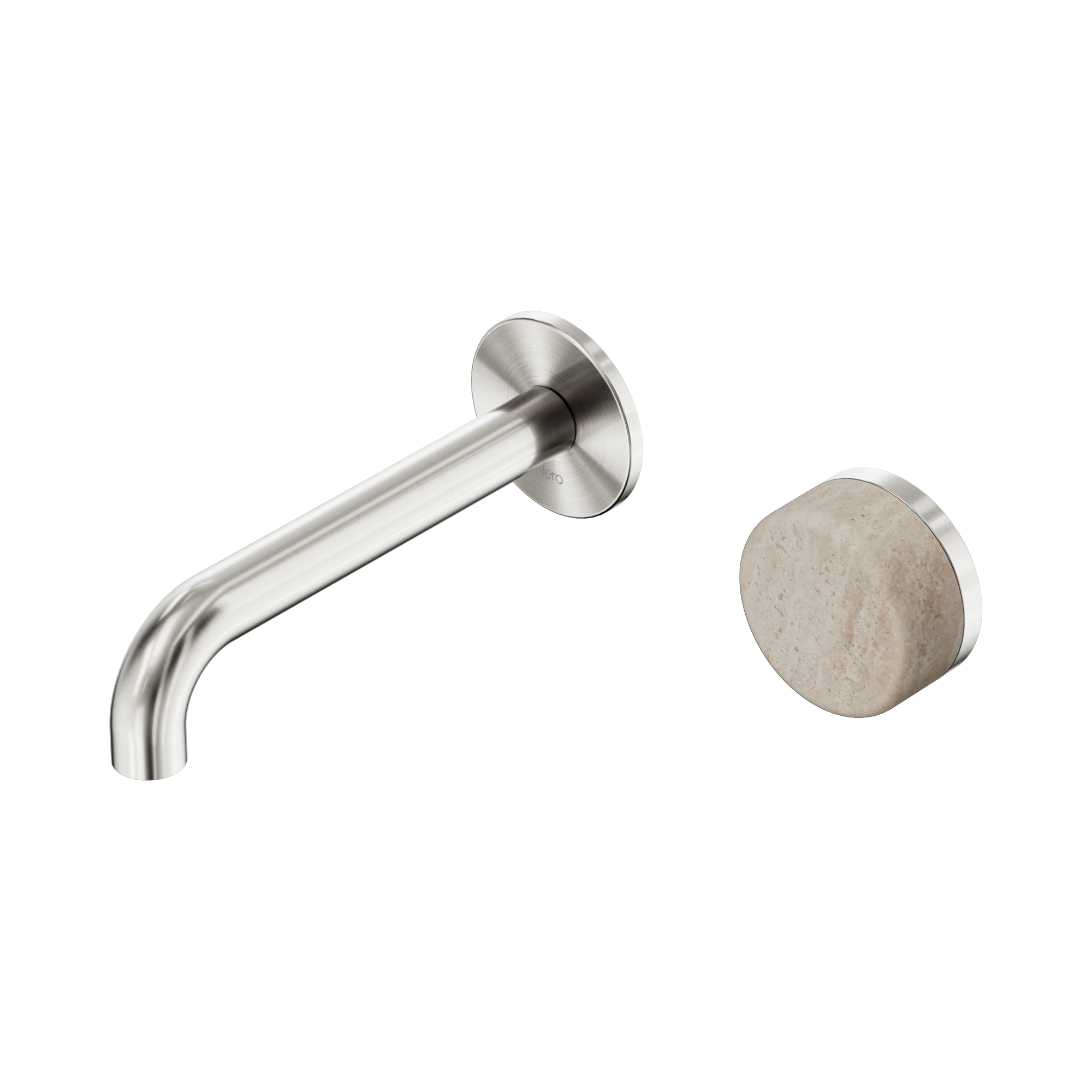 Nero Serenity Progressive Wall Basin Mixer 160mm Spout With Rome Travertine Handle, Brushed Nickel