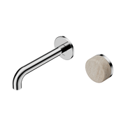 Nero Serenity Progressive Wall Basin Mixer 160mm Spout With Rome Travertine Handle, Chrome