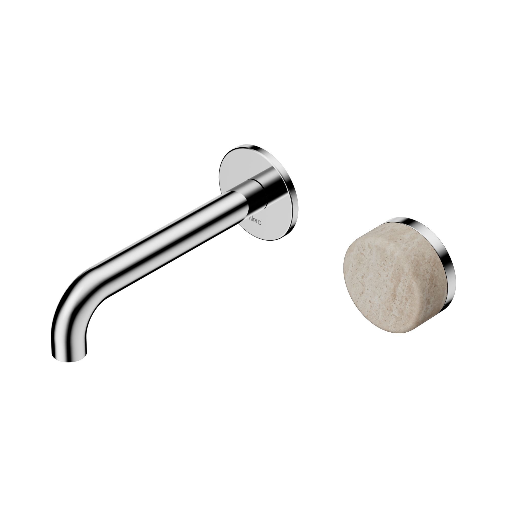 Nero Serenity Progressive Wall Basin Mixer 160mm Spout With Rome Travertine Handle, Chrome