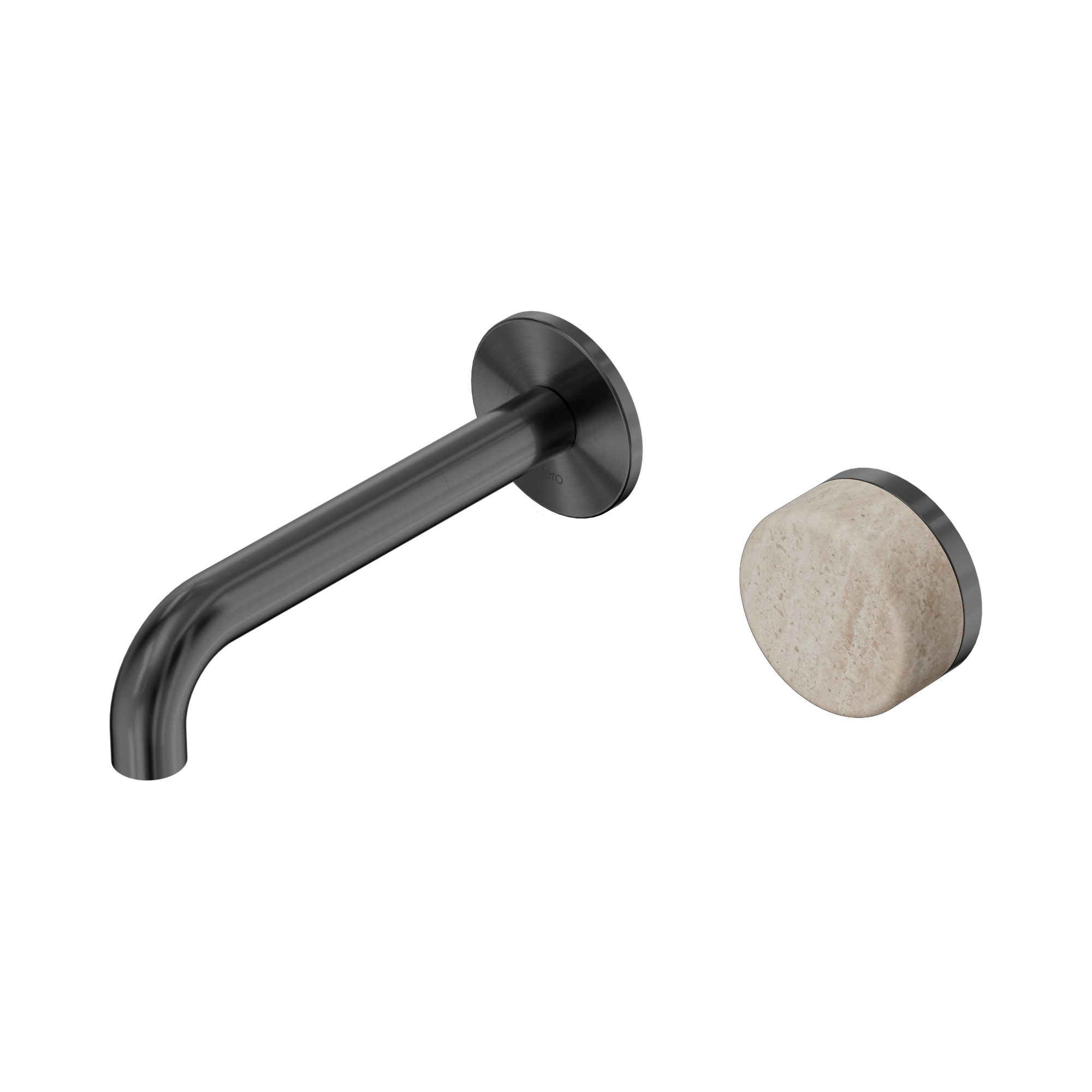 Nero Serenity Progressive Wall Basin Mixer 160mm Spout With Rome Travertine Handle, Gun Metal