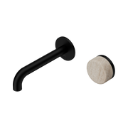 Nero Serenity Progressive Wall Basin Mixer 160mm Spout With Rome Travertine Handle, Matte Black
