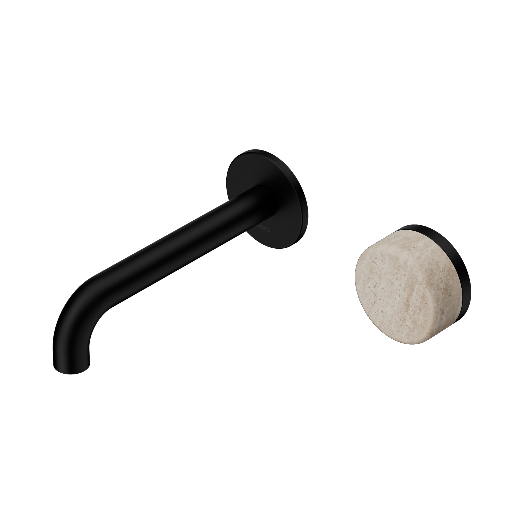 Nero Serenity Progressive Wall Basin Mixer 160mm Spout With Rome Travertine Handle, Matte Black