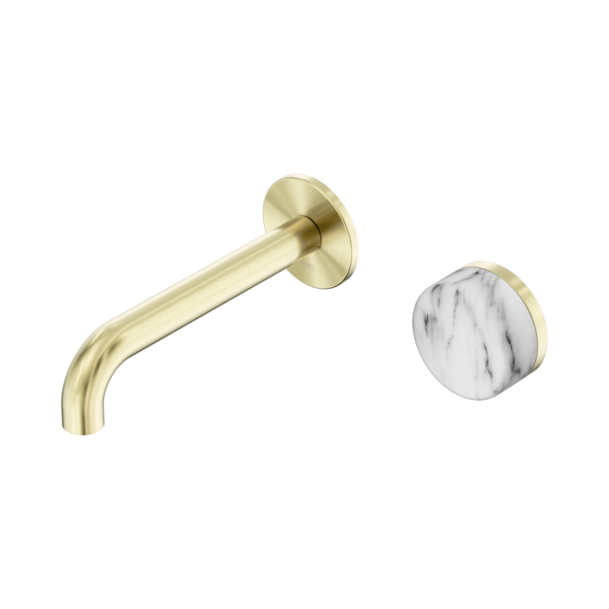 Nero Serenity Progressive Wall Basin Mixer 160mm Spout With Arabescato Corchia Handle, Brushed Gold