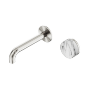 Nero Serenity Progressive Wall Basin Mixer 160mm Spout With Arabescato Corchia Handle, Brushed Nickel