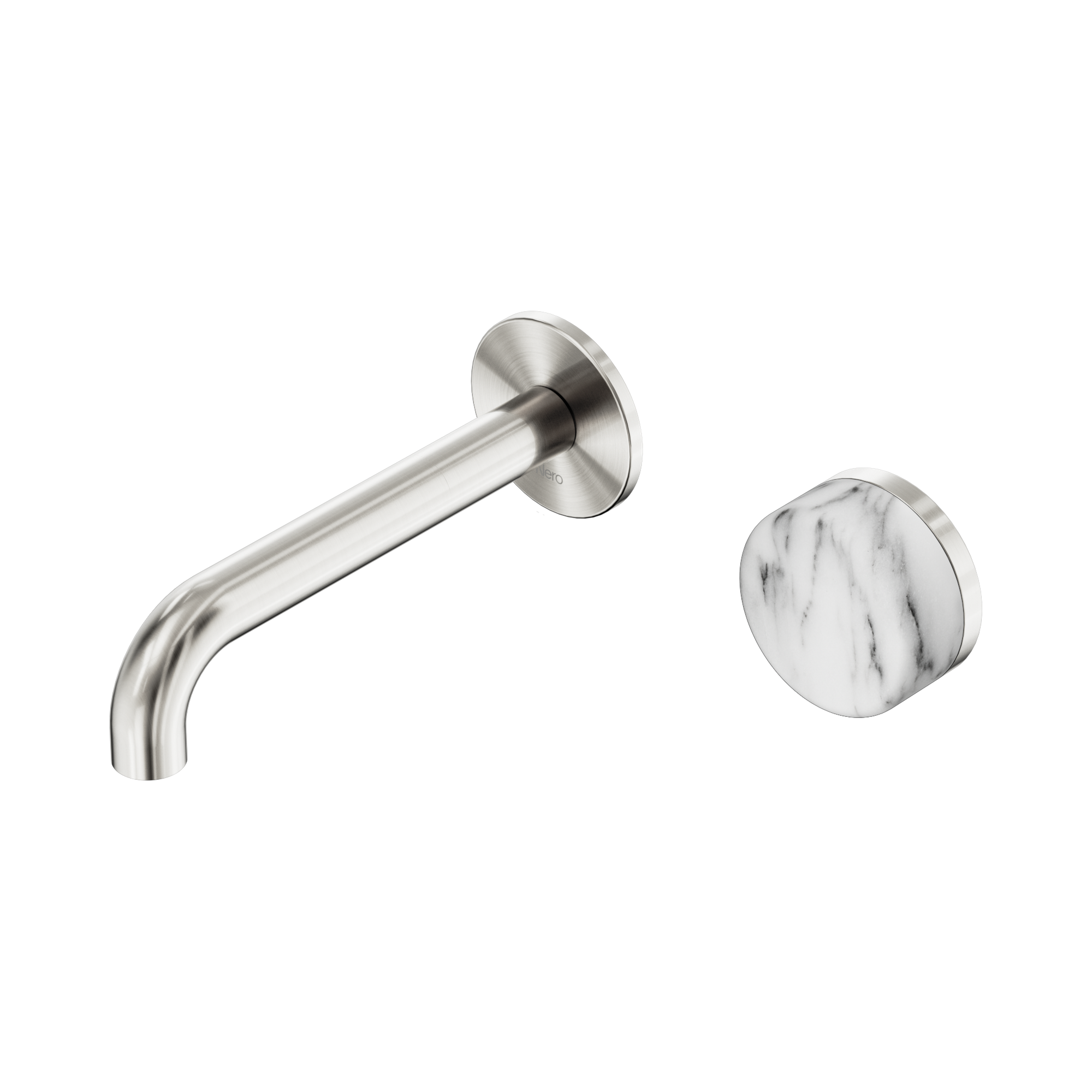Nero Serenity Progressive Wall Basin Mixer 160mm Spout With Arabescato Corchia Handle, Brushed Nickel