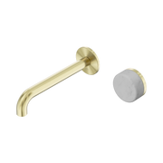 Nero Serenity Progressive Wall Basin Mixer 185mm Spout With Carrara Handle, Brushed Gold