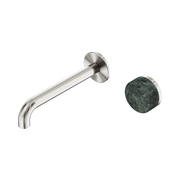 Nero Serenity Progressive Wall Basin Mixer 185mm Spout With Verde Alpi Handle, Brushed Nickel