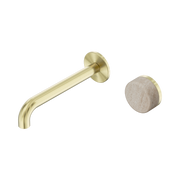 Nero Serenity Progressive Wall Basin Mixer 185mm Spout With Rome Travertine Handle, Brushed Gold