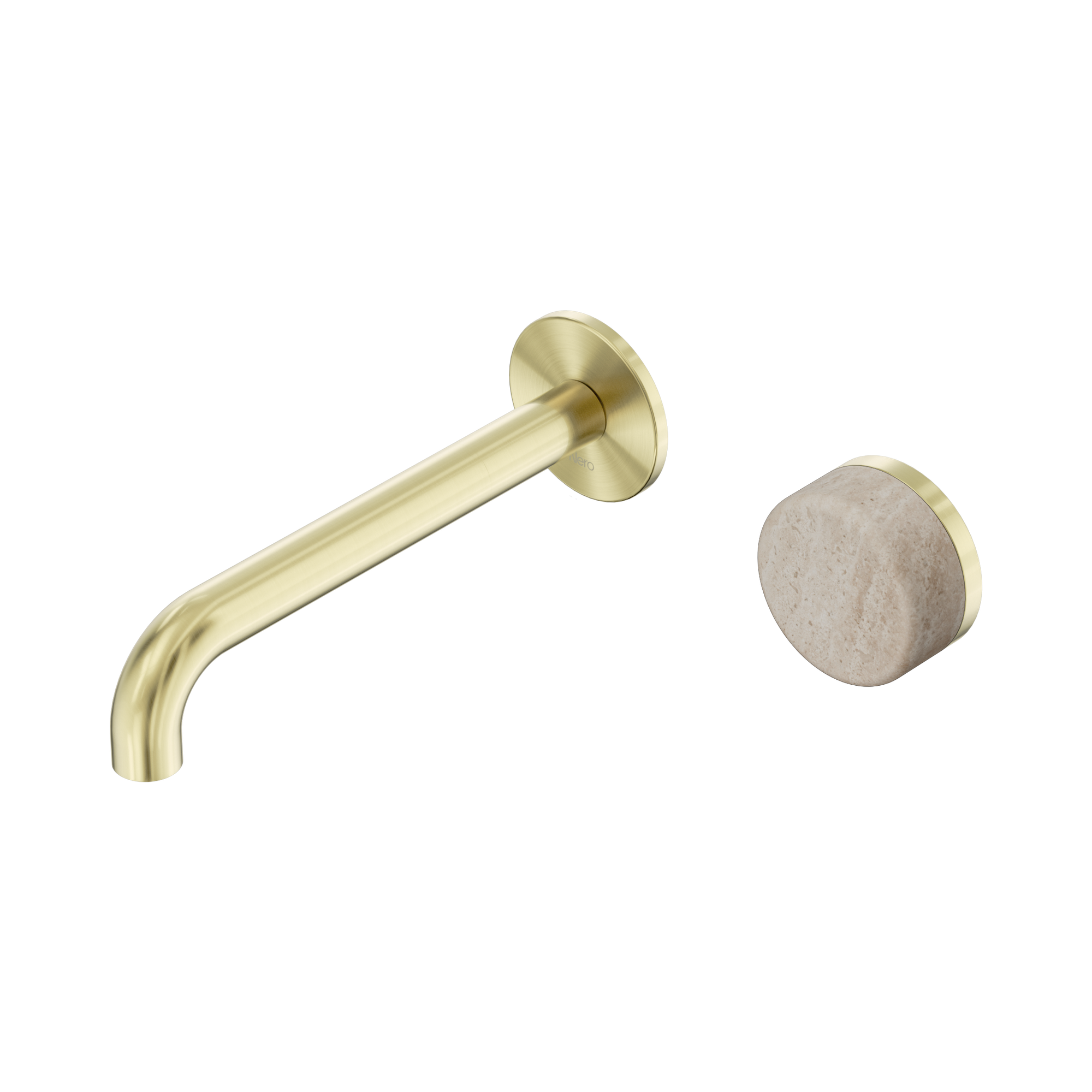 Nero Serenity Progressive Wall Basin Mixer 185mm Spout With Rome Travertine Handle, Brushed Gold